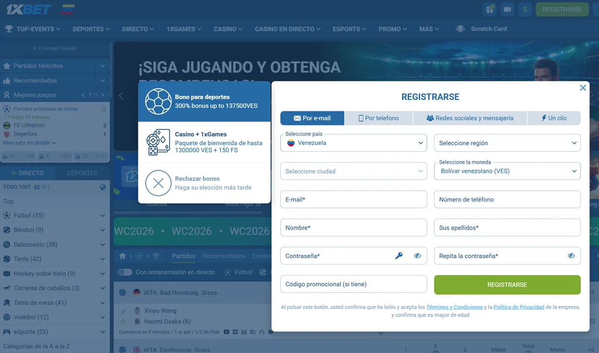 Registro en 1xBet
