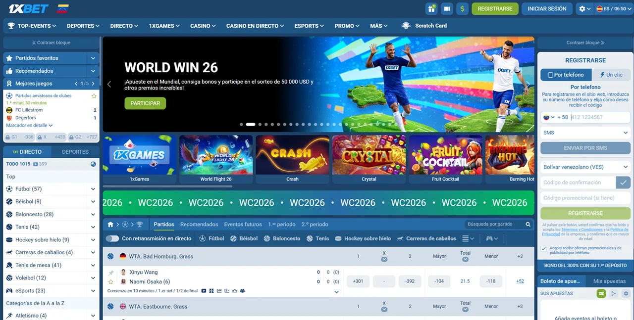 Pantalla principal de 1xBet