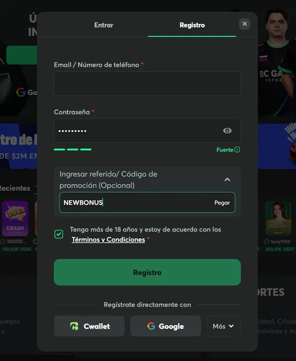 Registro en BC.Game
