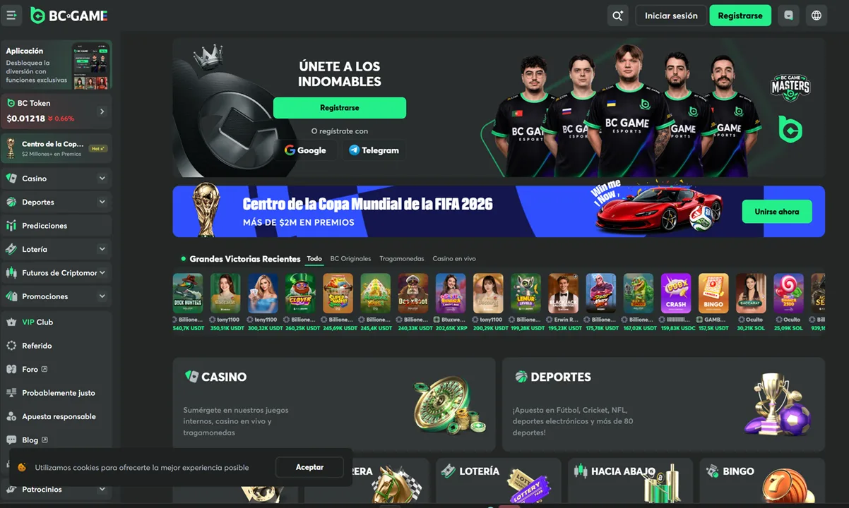Pantalla principal de BC.Game