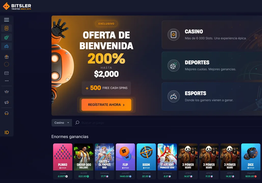 Pantalla principal de Bitsler