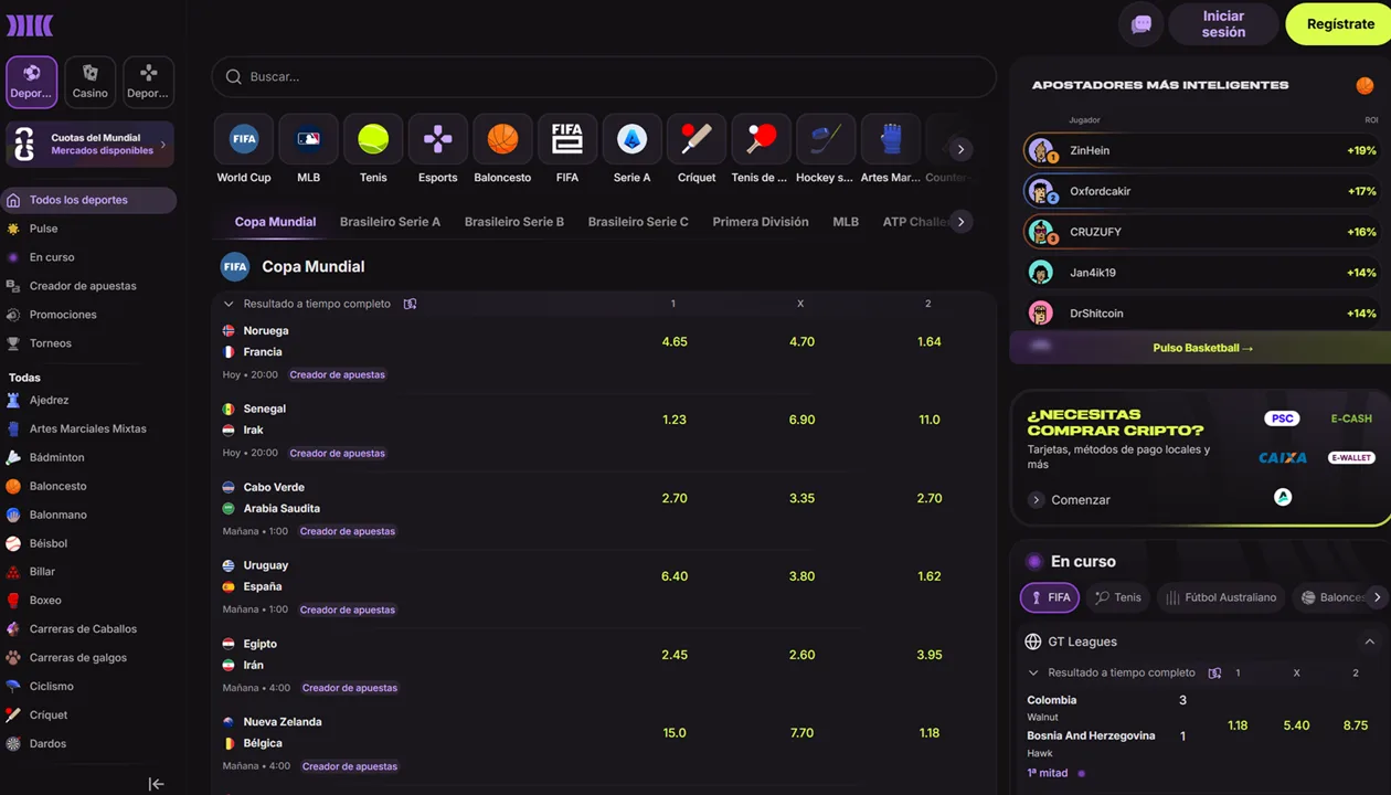 Pantalla principal de Cloudbet