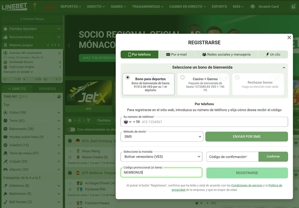 Registro en Linebet