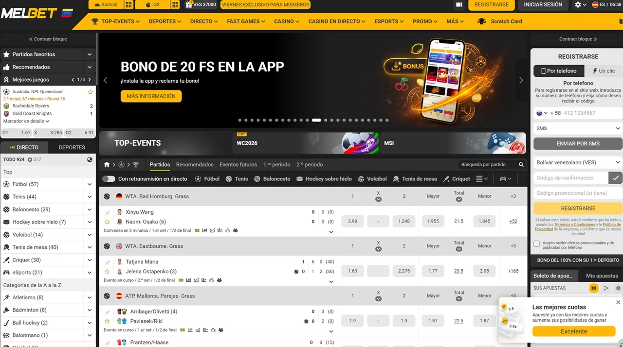 Pantalla principal de Melbet